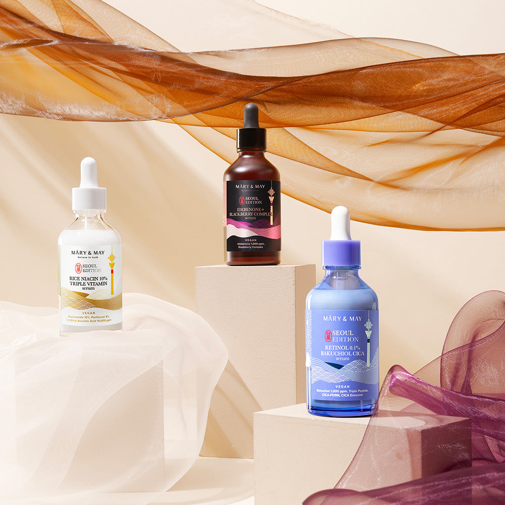 Mary&May Idebenone+Blackberry Complex Serum_80ml+ Mary&May Rice niacin 10% Triple Vitamin Serum 80ml+ Mary&May Retinol 0.1% Bakuchiol Cica Serum 80ml