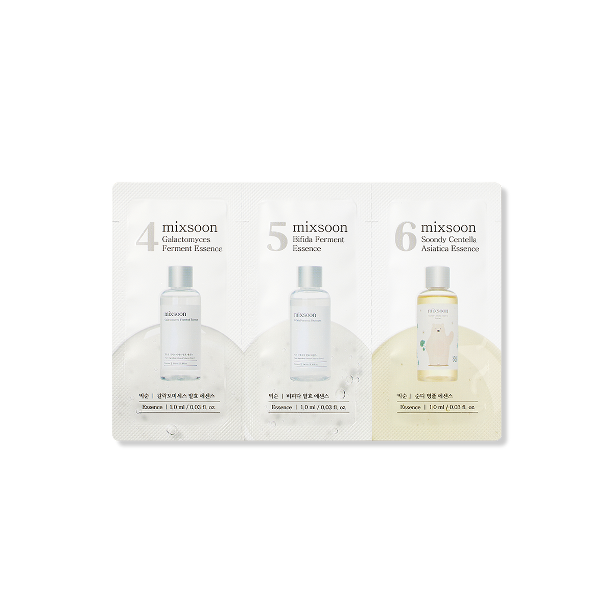 Mixsoon (Step 4,5,6) Galactomyces Ferment Essence, Bifida Ferment Essence, Centella Asiatica Essence Sachet [1ml*3ea]