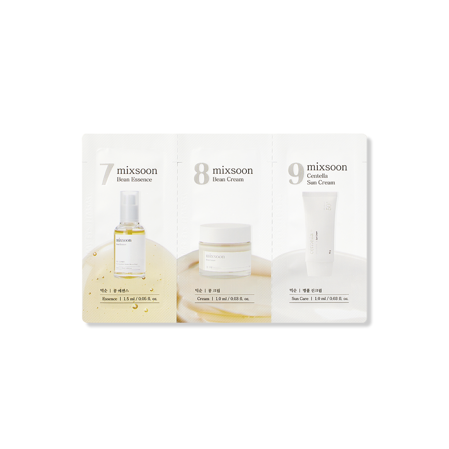 Mixsoon (Step 7,8,9) Bean Essence, Bean Cream, Centella Sun Cream [1.5ml, 1ml*2ea]